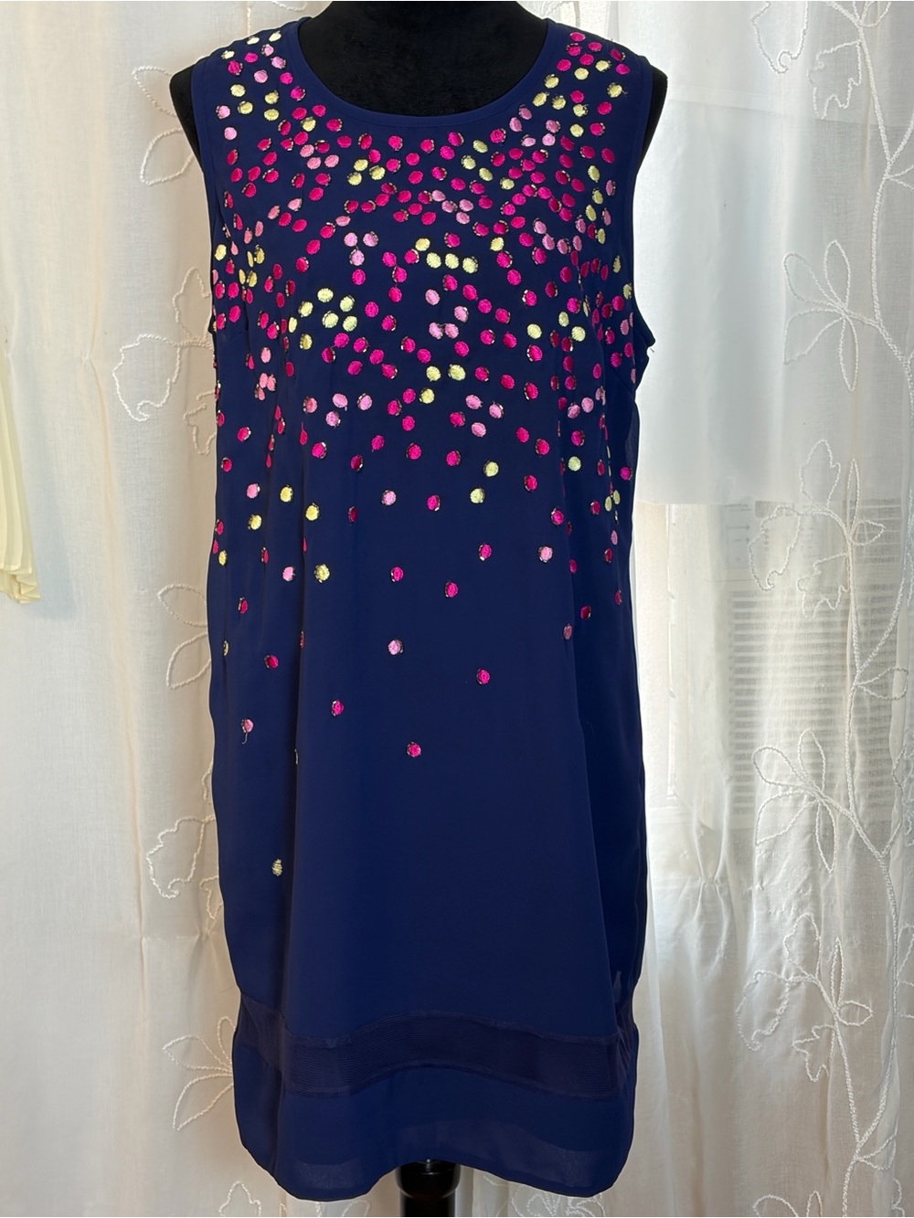 The Badgely Mischka Navy Sequin Dot Shift Tank dress size 14
